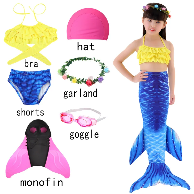 

Girls Mermaid Tail Summer Swimsuit Kids Bikini Costume Cosplay Beach Clothes Bathing Suit Swimmable Fin Monofin