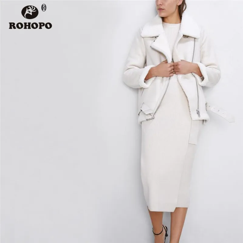 ROHOPO искусственная кожа флис моторная куртка градиентная молния воротник с