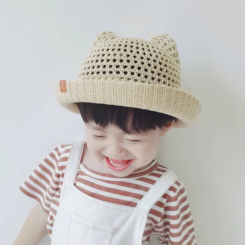 

6M-3Y Cute Children Baby Straw Plaited Bucket Hat Hollow Out Beach Holiday Outdoor Summer Sunhats Kids Boys Girls Hats Caps 2021