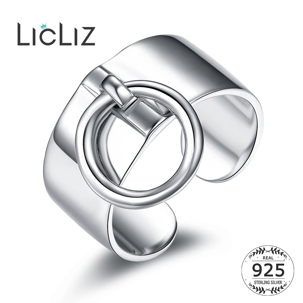 LicLiz 925 пробы серебряные открытые регулируемые манжеты кольца для женщин круглое