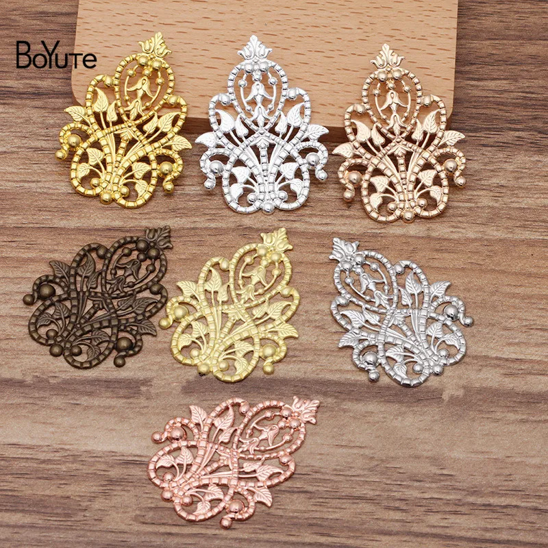 

BoYuTe (20 Pieces/Lot) 35*48MM Flower Metal Brass Filigree Findings Diy Vintage Jewelry Accessories Handmade Materials Wholesale