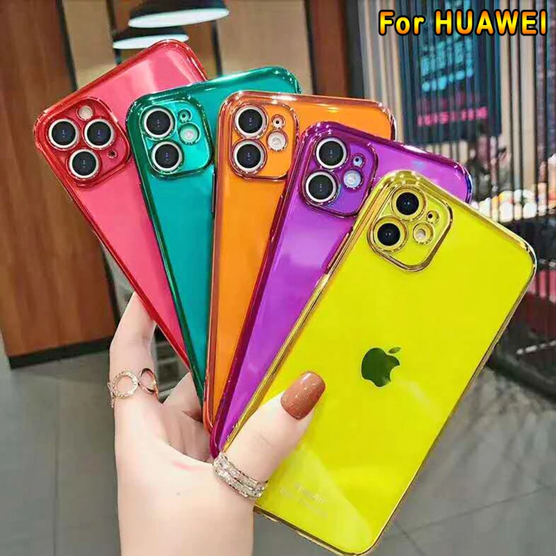 Неоновый флуоресцентный чехол для телефона Huawei P30 P40 lite Mate 30 pro Nova 6 se 7 SE Мягкий