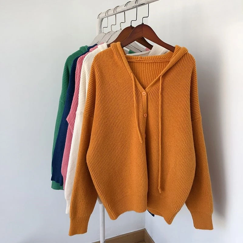 

New Autumn Thicker Knitted Sweaters Women Loose Long Sleeve Top Outer Wear Winter Korean Knitted Hooded Cardigan Casual Jackets