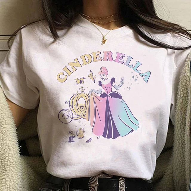 Fashion T Shirt Women Harajuku Summer Tops 90s Girls Graphic Tee Clothing Disney Cinderella Hued Portrait T-Shirt 1