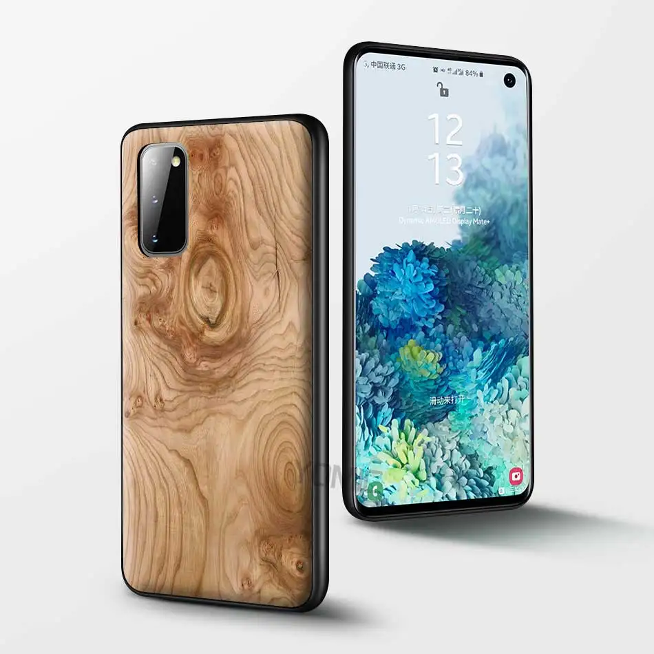 

Texture Wood Black Case for Samsung Galaxy S20 FE S21 S10 Note 20 Ultra S9 Plus S8 10 Lite S10e 9 TPU Soft Cover