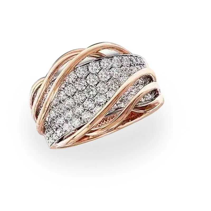 

Hot Sale New Product Fashion Rose Gold White Round Zirconia Female Ring For Women Party Jewelry Accessories Size 6-11