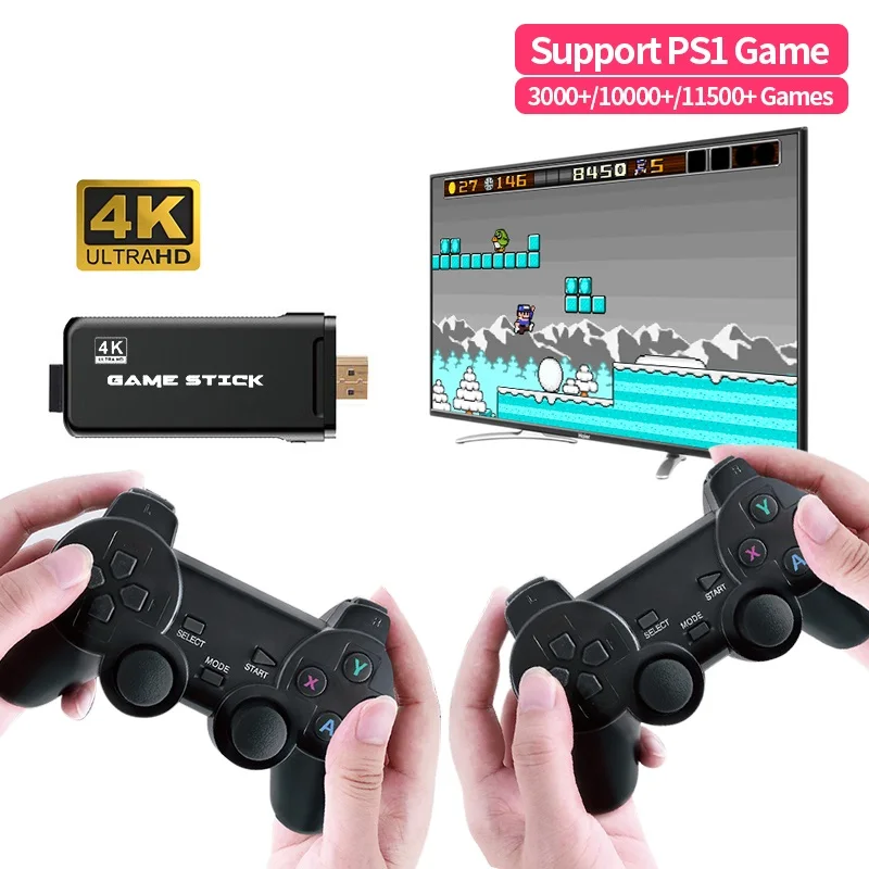 

Data Frog Y3 Game Stick 4K Retro Video Game Console With 2.4G Wireless Gamepads 64G 10000+Games for PS1/SNES/GBA 9 Emulators