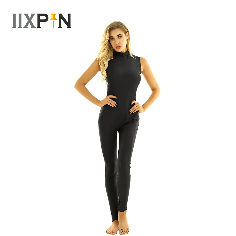 

Gymnastics Leotards for Women One-piece High Neck Sleeveless Stretchy Unitards Bodycon Jumpsuits Rompers Yoga Dance costume
