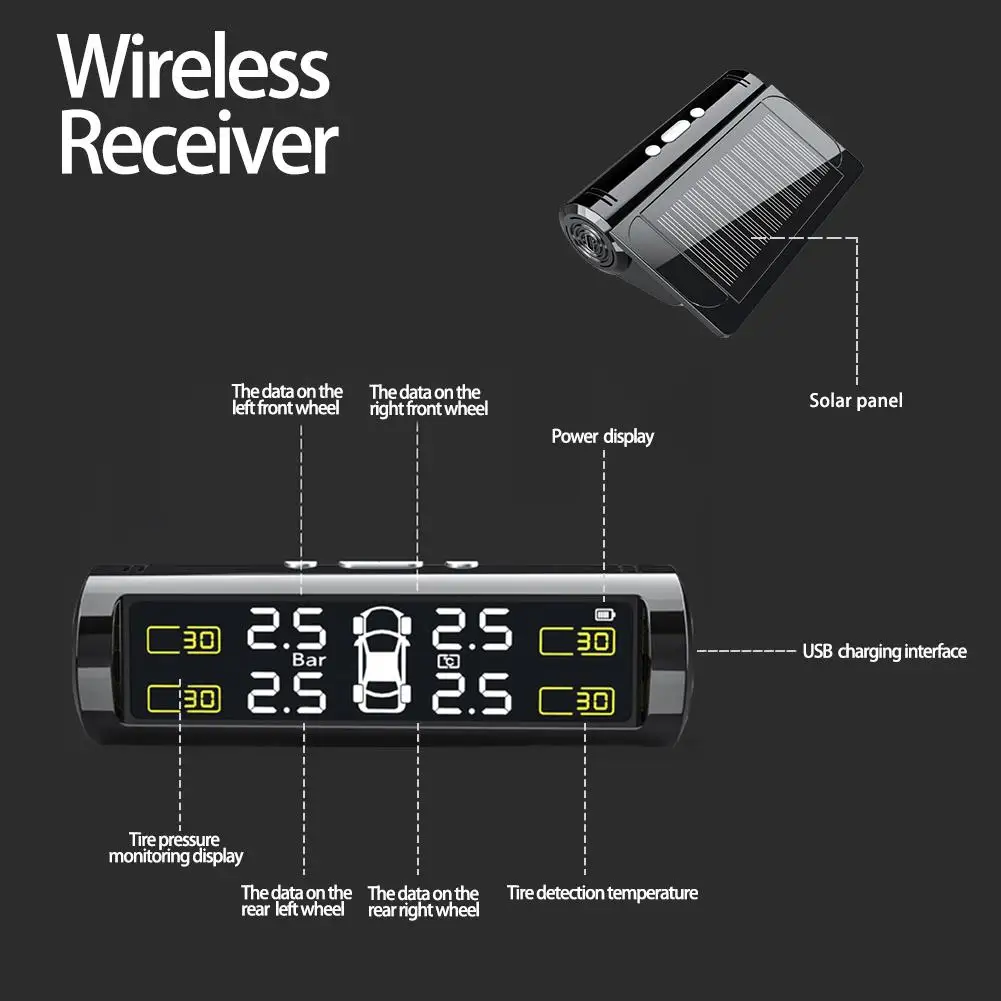 TPMS автоматический контроль яркости USB и солнечная зарядка для автомобильных шин