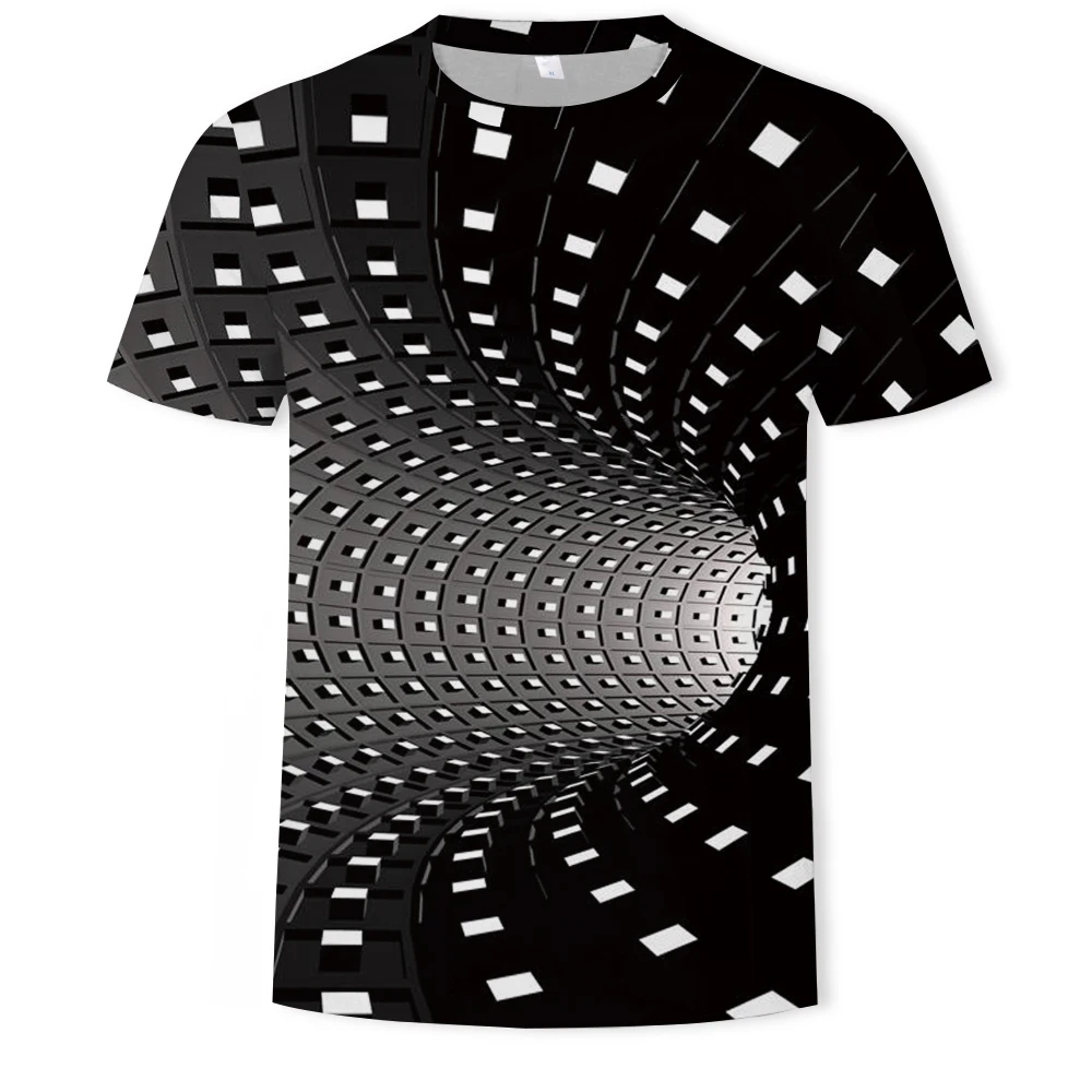 

3D printing men and women all-match casual T-shirt plaid psychedelic vertigo youth summer loose O-neck short-sleeved trend