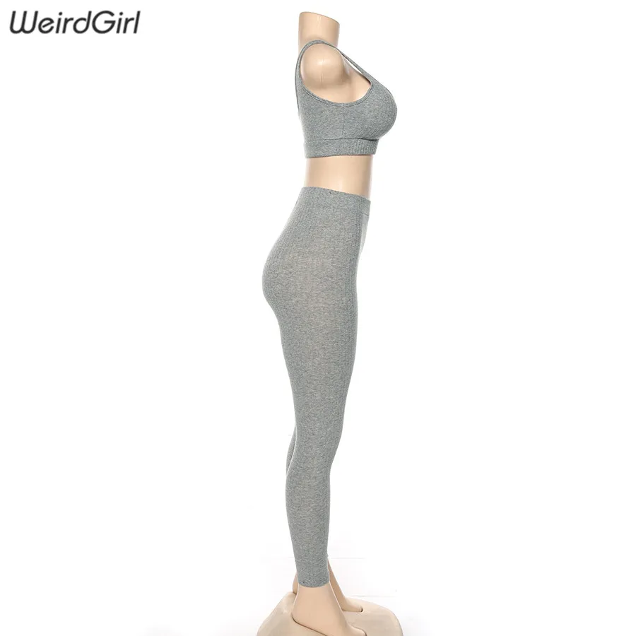 Weirdgirl/женские комплекты из 2 предметов, спортивный костюм для фитнеса, винтажный эластичный Топ на бретелях с подушечками, длинные леггинсы с высокой талией, повседневная спортивная одежда, новинка