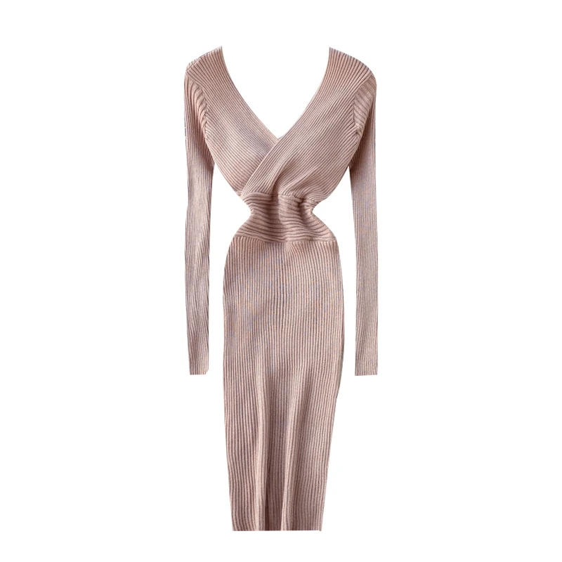 Женское трикотажное платье-футляр SINGRAIN Осеннее сексуальное теплое облегающее