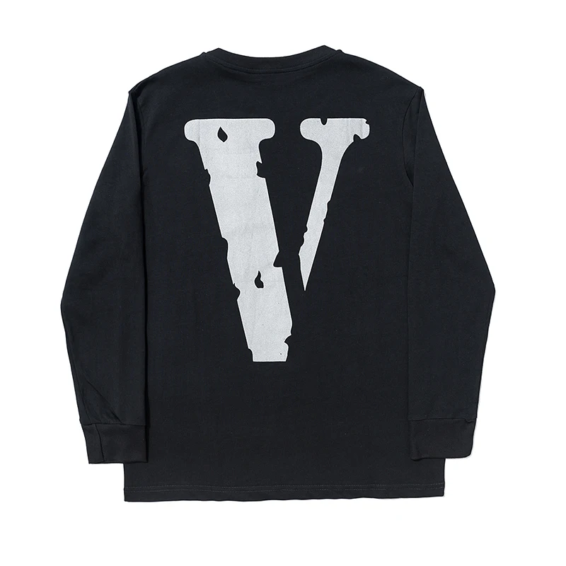 

New York VLONE POP guerrilla shop limited edition 3M reflective big V loose hip-hop men's and women's long-sleeved T-shirt botto