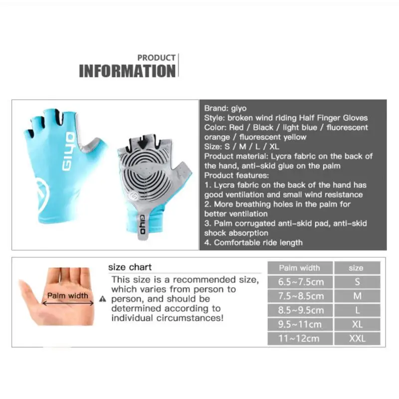 

Giyo Breaking Wind Cycling Half Finger Gloves Anti-slip Bicycle Fabric Mittens MTB Gloves Racing Road Bike Glove Cycling Gloves