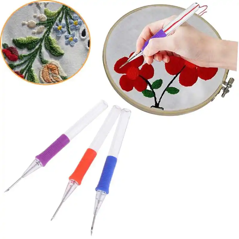 

Practical Plastic DIY Crafts Magic Embroidery Pen Set DIY Hand Embroidery Pen Punch Needle Sewing Accessories