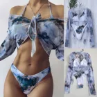 Новая сексуальная женская одежда для плавания, женская шифоновая пляжная одежда из трех частей с принтом и перекрестными лямками, бикини, 2021