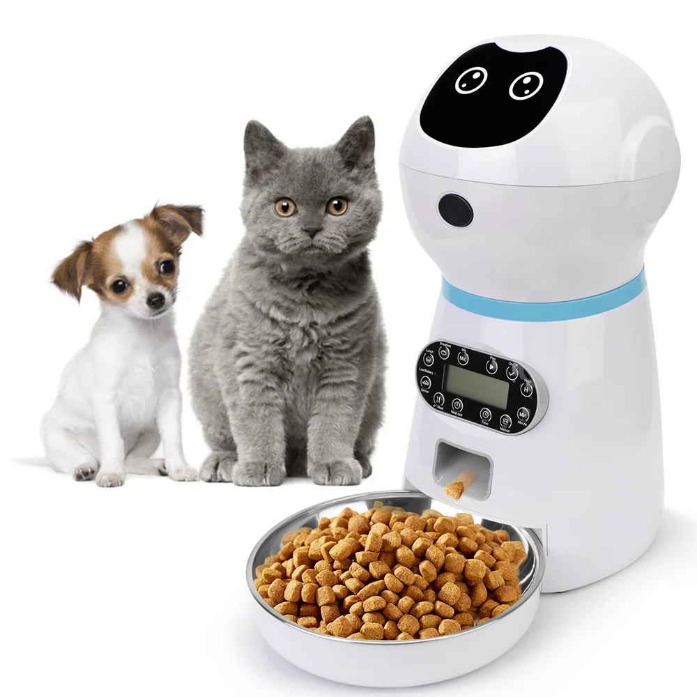 

EU Plug Stainless Steel Dog Food Bowl Food Dispenser With Voice Record Auto Cat LCD Screen Timer Automatic Pet Feeders
