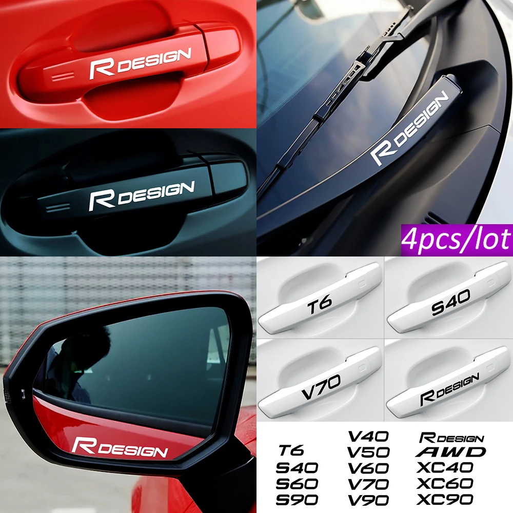 4 шт. водонепроницаемые наклейки на дверные ручки Volvo R Design S40 S60 S90 XC40 XC60 V50 V60 V90 T6 |