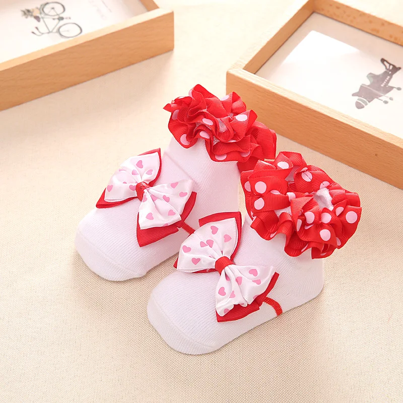 0-12 м принцесса ребенок новорожденная девочка кружева хлопок носки розовый бант