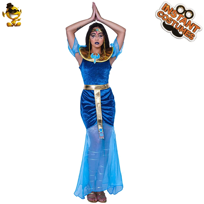 Хэллоуин Для женщин синий египетская богиня Косплэй костюм нарядное платье