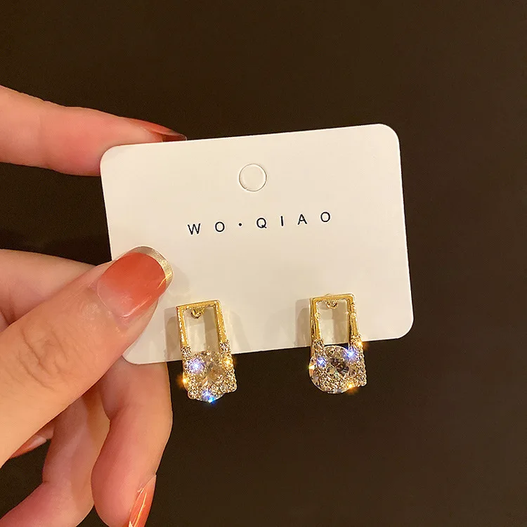 

925 Silver Needle Geometric Square Studs For Women Zircon Earrings With Gold Earrings For Women Simple Earrings