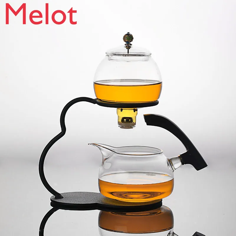 Teaware Zen con incrustaciones de esta&ntilde;o para hombre perezoso, dispositivo de fabricaci&oacute;n de t&eacute; completo y semiautom&aacute;tico, juego de t&eacute; transparente para oficina, juego de tazas de t&eacute; de 6-4