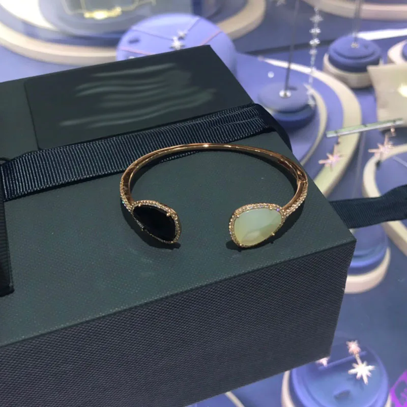 UMGODLY роскошный бренд черный белый камень браслет фианит открытый манжета для