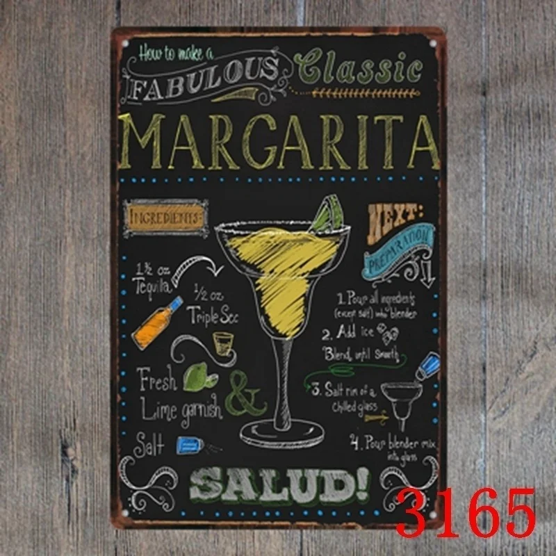 

metal Tin Sign 20*30 cm margarita cocktail recipe Decor Bar Pub Home Vintage Retro Poster comic sticker