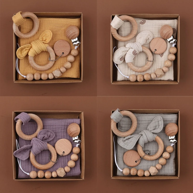 

1Set Pacifier Clips Chain Cotton Soothe Appease Towel Baby Bibs Teething Ring Cute Bunny Ear Teether Newborn Shower Gift