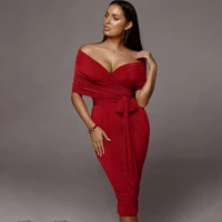 2021 new arrival off the shoulder red dress folds sexy bandage vestidos maxi mermaid dresses fashion yellow pink women clothes