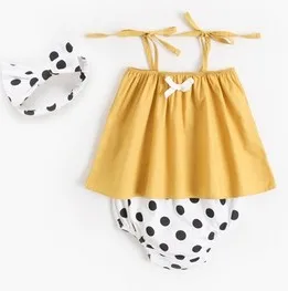 

3Pcs Baby Girl Summer Outfits, Self-Tie Strap Tank Tops + Bloomers + Headband Set