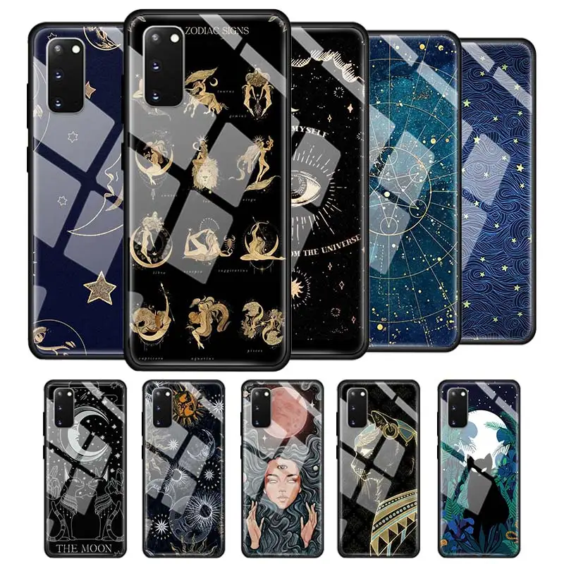

Glass Case For Samsung Galaxy S23 S20 FE S10 Lite S21 S22 S10e Note 20 Ultra 5G S9 Plus Phone Cover Funda Witches Moon Cat Tarot