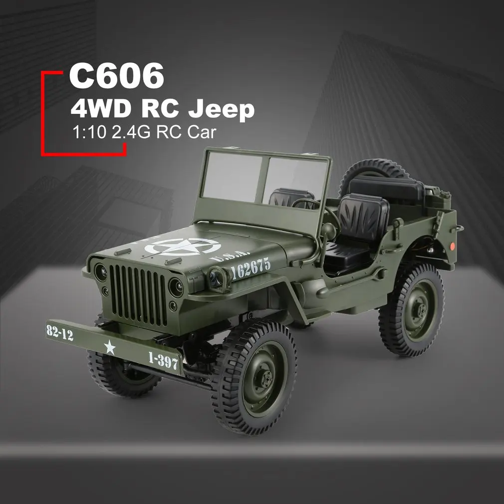 C606 1:10 RC Car 2.4G 4WD Convertible Remote Control Light Jeep Four-Wheel Drive Off-Road Military Climbing Toy Kid Gift | Игрушки и