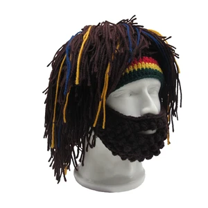 Unisex Wig Beard Hat Rasta Beanie Caveman Bandana Handmade Crocheted Gorro Winter Men's Halloween Costume Funny Birthday Gifts