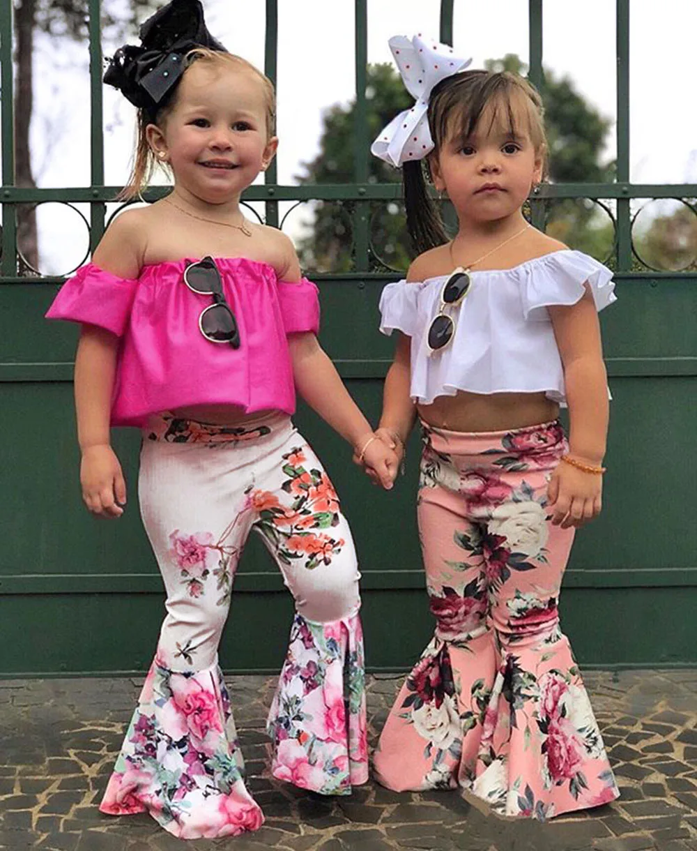 Одежда для маленьких девочек футболка с длинными рукавами топ + джинсовые штаны 1