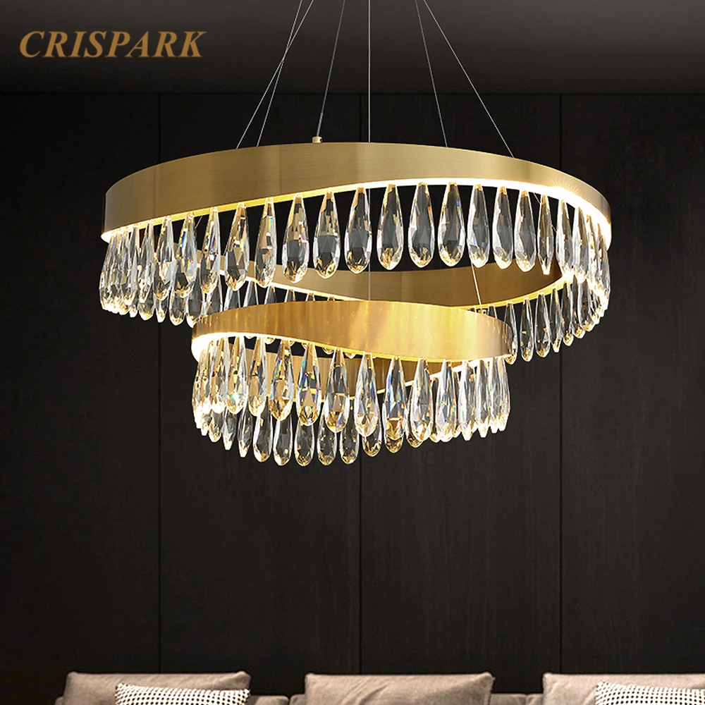売る スパイラルクリスタルシャンデリアライトは、現代の高級光沢クリスタルラウンド天井ランプ北欧アールデコ調のリビングルームのためのホテルヴィラ