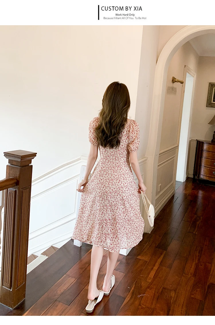 

Summer New Korean Long Chiffon Splicing Plus Size Women's Dress Fashion Short Sleeve V-neck Printed Casual Dresses