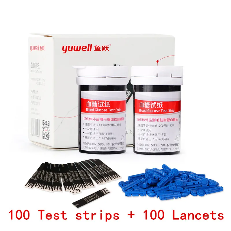 100 test strips Yuwell 580 измеритель уровня глюкозы в крови диабетический измеритель уровня сахара в крови домашний 580+ 50/580+ 100/100 шт тест-полоски - Цвет: 100 test strips