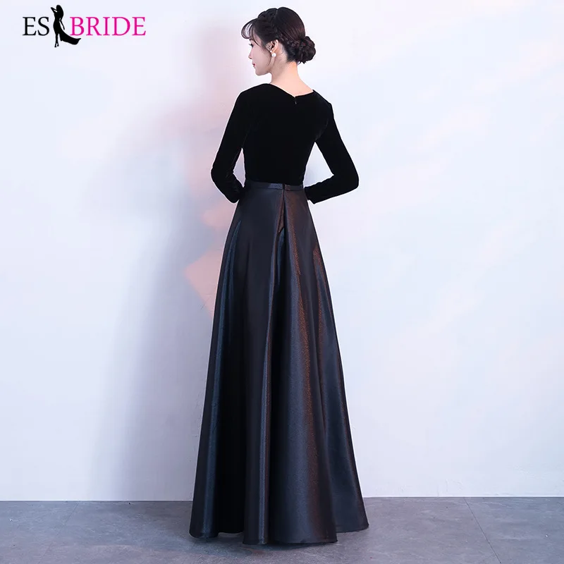 Черное с круглым вырезом 2019 женское элегантное длинное вечернее платье