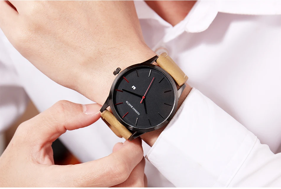 Мужские наручные часы с календарем кварцевые коричневым кожаным ремешком