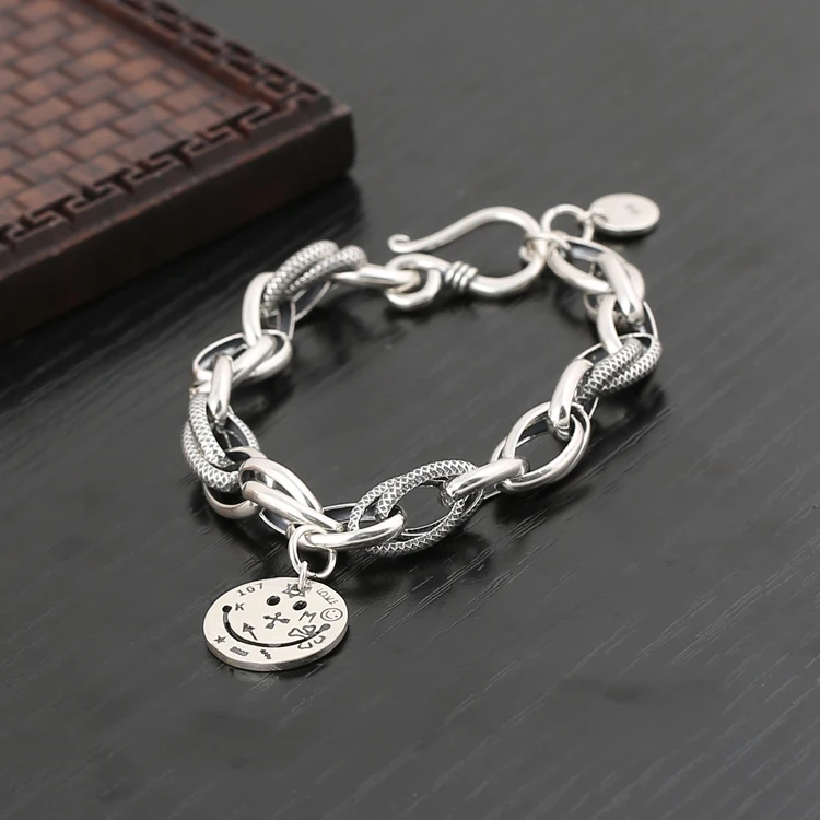 

New Original Design Bracelet Smiley Face Wild Korean Love Lock Men Women Trend Retro Handmade Extension Tail Chain Adjustment