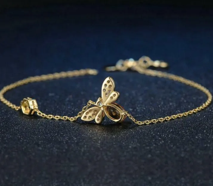 Браслет с Пчелой из натурального желтого хрусталя 925 серебра цепочка цитрина