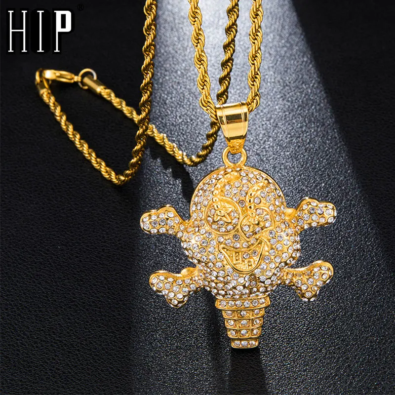 Хип хоп золото Iced Out Bling Skull проложили со стразами из нержавеющей стали ожерелье и