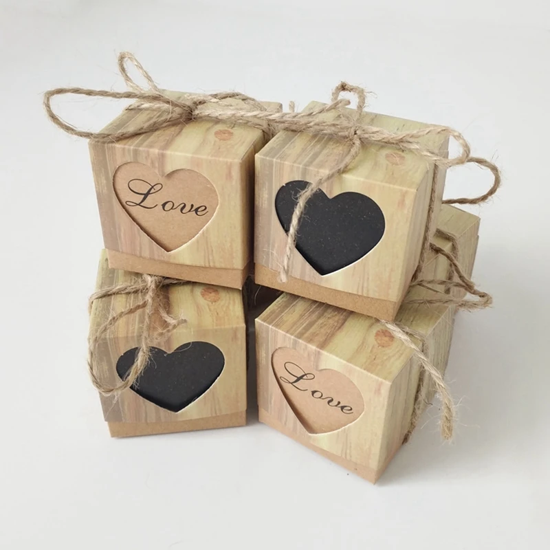 

Практичный 100 пакеты Подарочная коробка DIY крафт Бумага коробка для конфет любовь древесины в форме сердца, полый, для конфет коробки