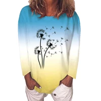 new women autumn spring t shirt cotton fashion gradient dandelion print long sleeve tee shirts top streetwear lady loose tops