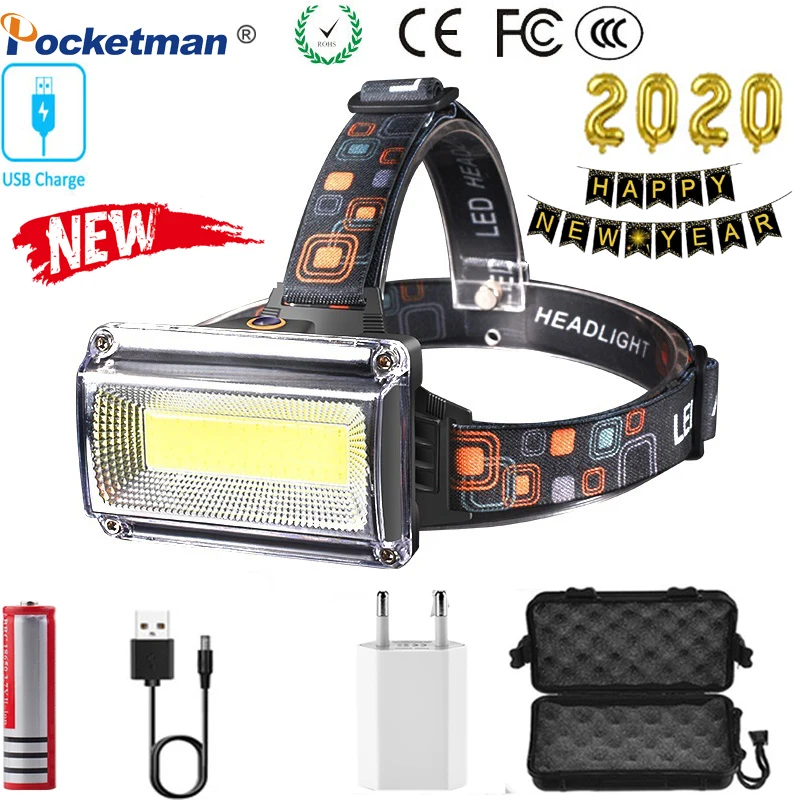 Супермощный светодиодный налобный фонарь с COB матрицей уличный для кемпинга