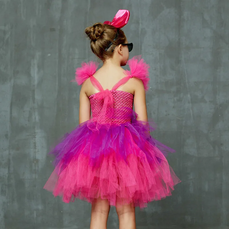 Яркое розовое и фиолетовое платье пачка с роскошными бантиками очками для