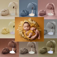 newborn photography clothes stretch wrap long tail hat 2 pcs sets unisex baby photo clothing swaddle soft elastic 40150cm
