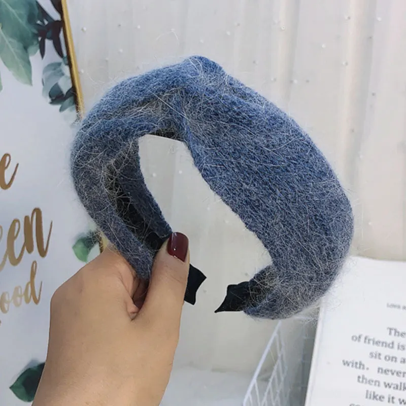 

INS Cashmere Knitted Headband Cross Knotted Hairbands Wide Brimmed Handmade Head Hoop Solid Color Woolen Knitting Hair Hoop