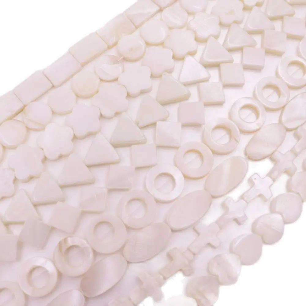 

White Mother of Pearl Shell Loose Beads Heart Coin Square Flower Shape Choose